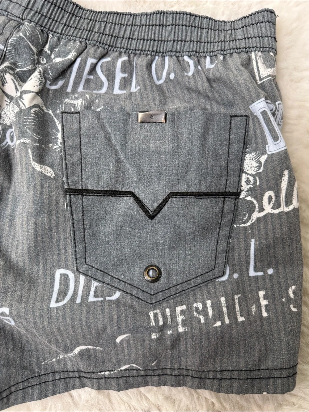 Diesel Beachwear Swim Trunks M Y2K Short Shorts Spellout Logo Euro Summer 2.5”
